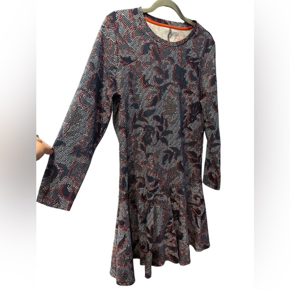 Tory Burch navy multi-color floral print long sleeve mini dress size L - Picture 4 of 10